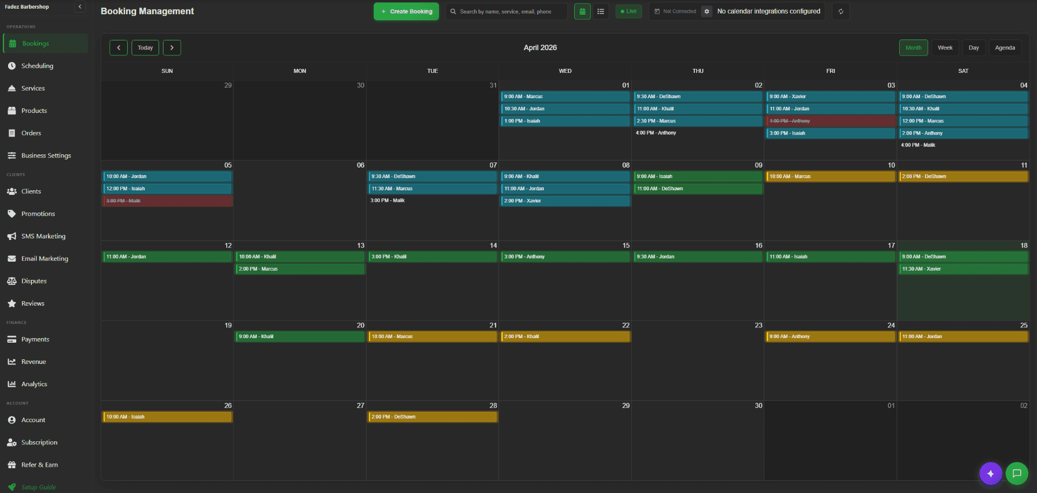 EasySched booking calendar for a barbershop